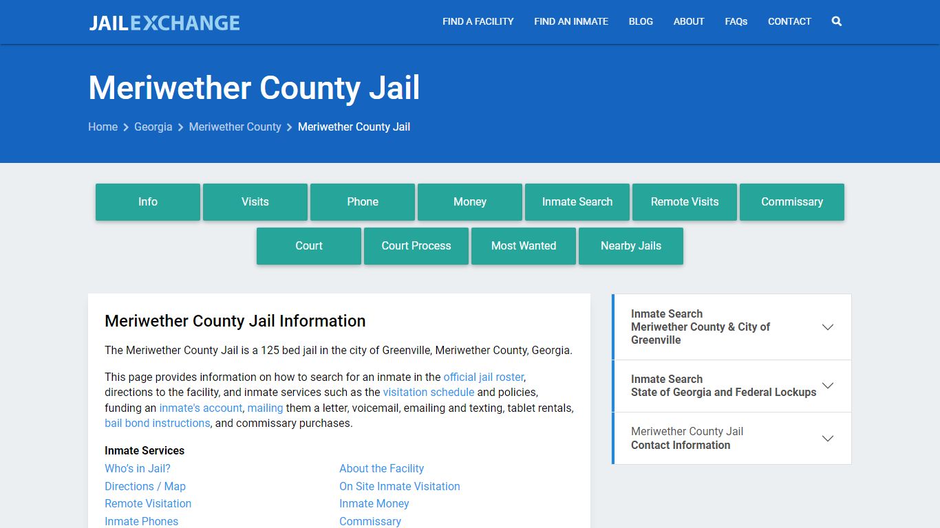 Meriwether County Jail, GA Inmate Search, Information